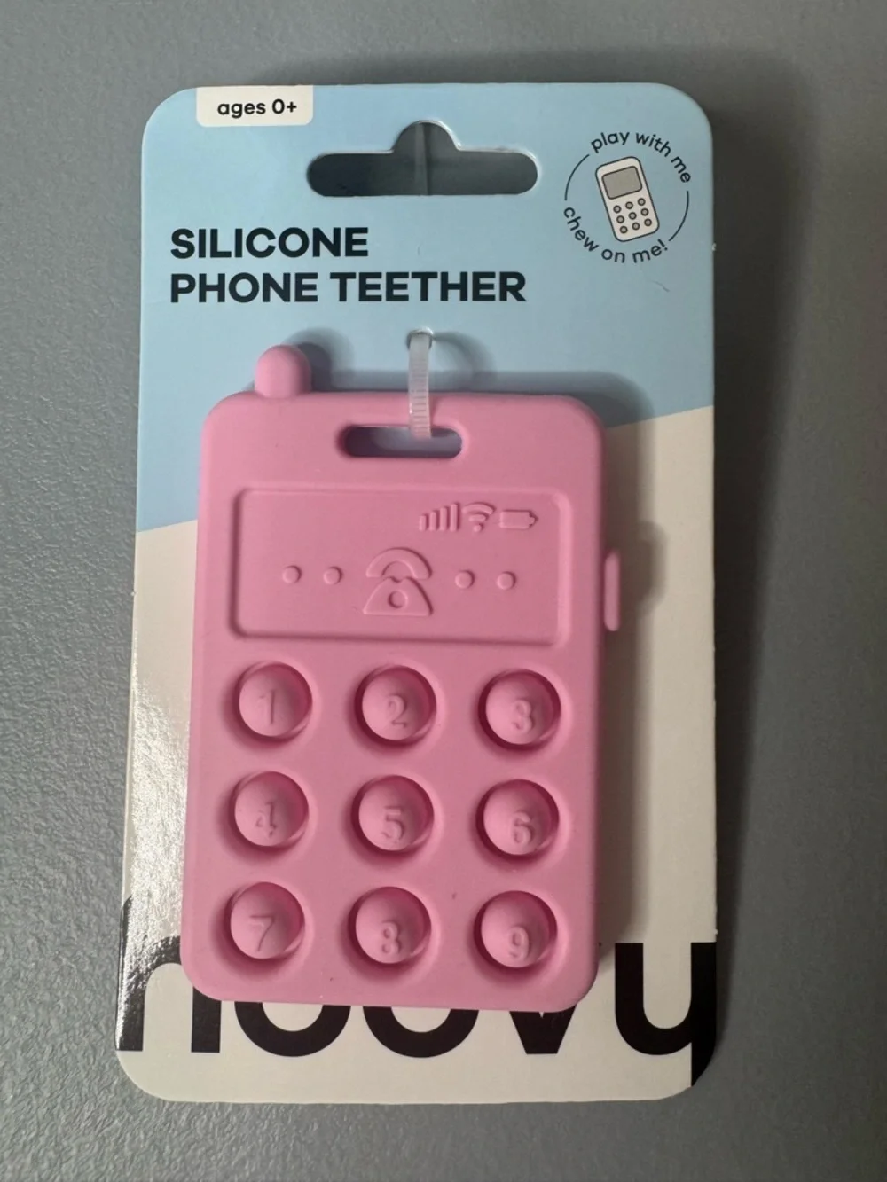 Hoovy handheld Silicone Phone Teether chew on play teething pink cellphone play